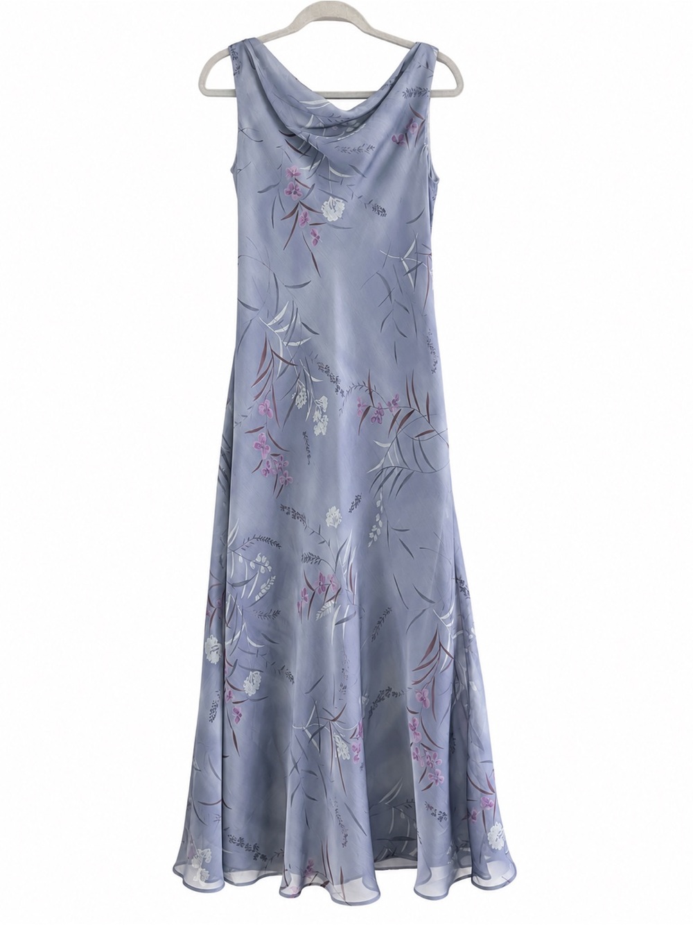 Donna Ricco New York Floral Maxi Dress Size 8 Gray Lavender Cowl Neck Y2K